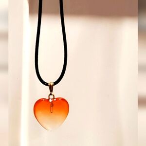 Handmade, New Orange Ombre Heart Glass Charm on 18in Cord w/2in extender